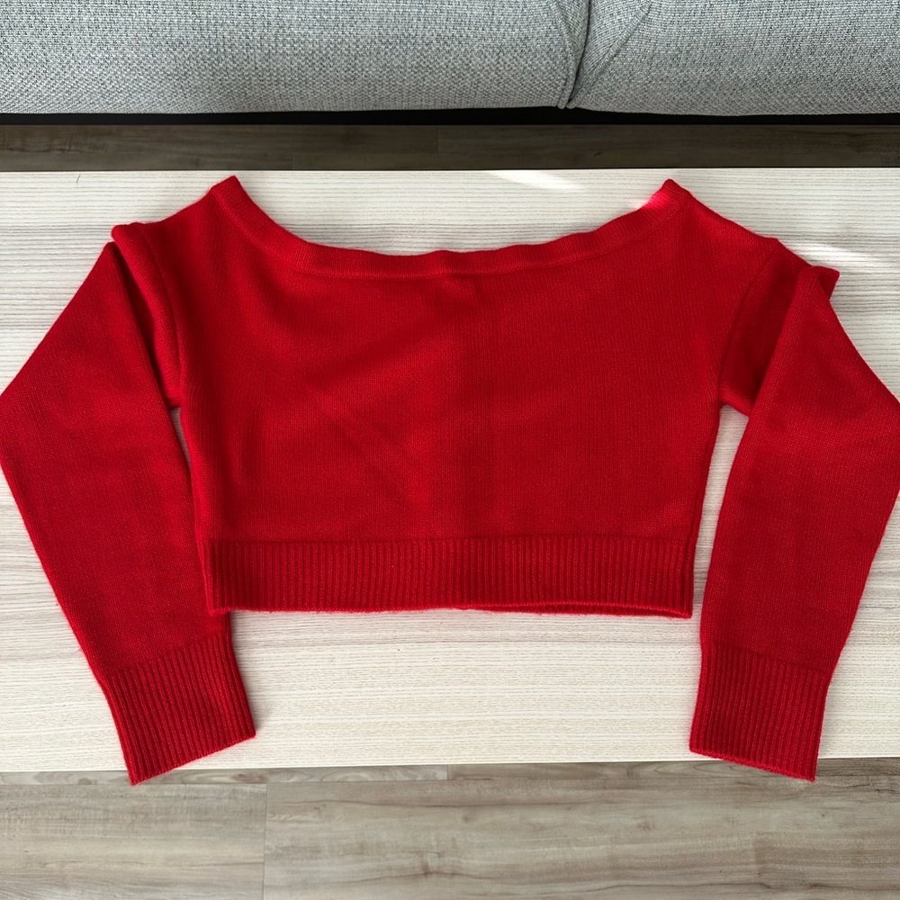 Reformation Millie Cashmere Off The Shoulder Cardigan Red - Size L - Picture 3 of 8